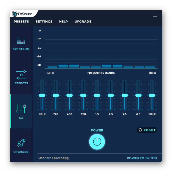 Настройка групп частот при помощи эквалайзера в FxSound Enhancer