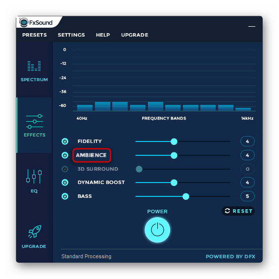 Эффекты окружения звука в FxSound Enhancer