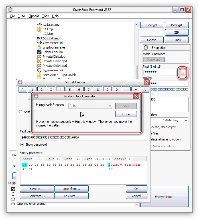 Генератор сложного пароля в программе Crypt4Free