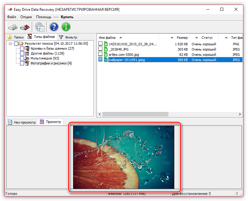 Предпросмотр найденных файлов в Easy Drive Data Recovery