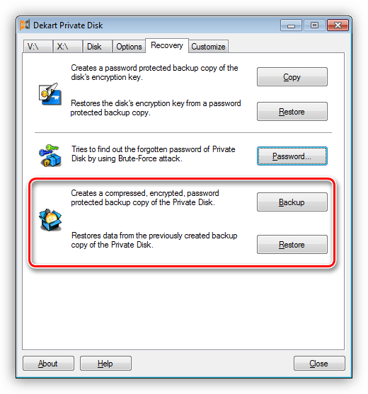 Резервное копирование и восстановление образов в программе Dekart Private Disk