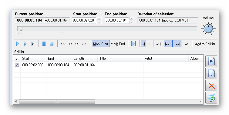 Разделение на части Direct WAV MP3 Splitter