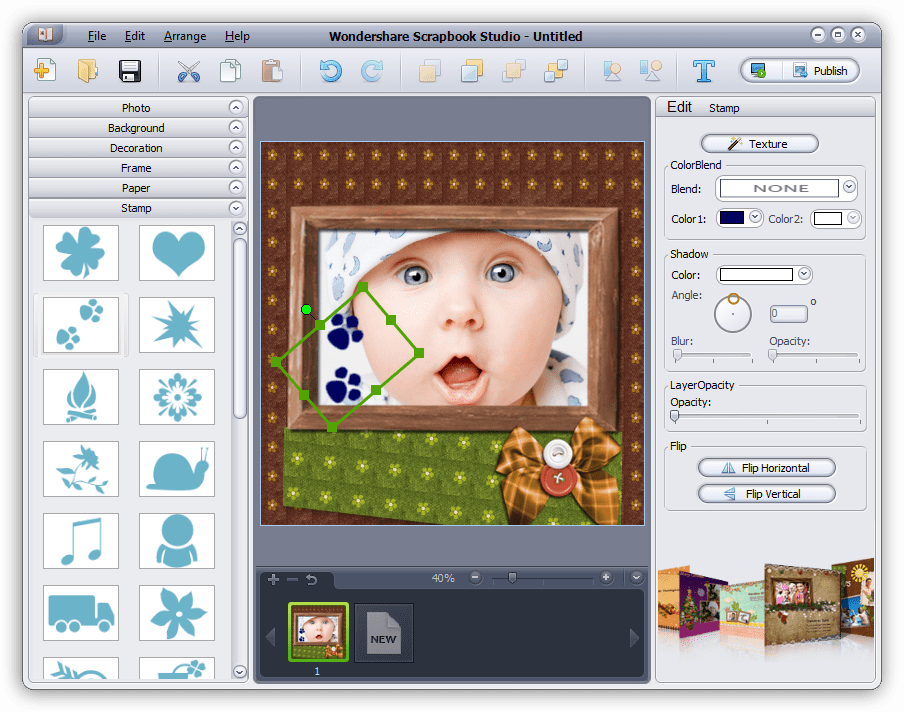 Добавление печати на страницу в программе Wondershare Scrapbook Studio