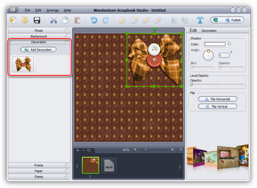 Добавление декоративных элементов на фото в программе Wondershare Scrapbook Studio
