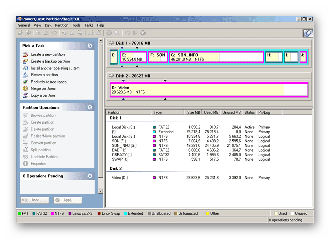 Интерфейс программы Partition Magic