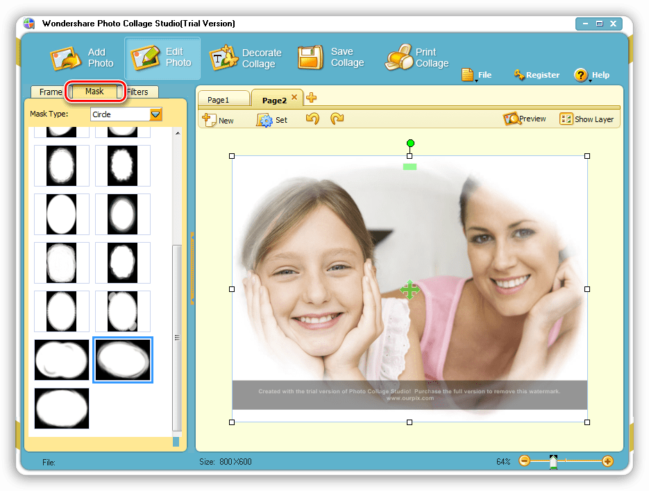 Добавление маски к фотографии в программе Wondershare Photo Collage Studio
