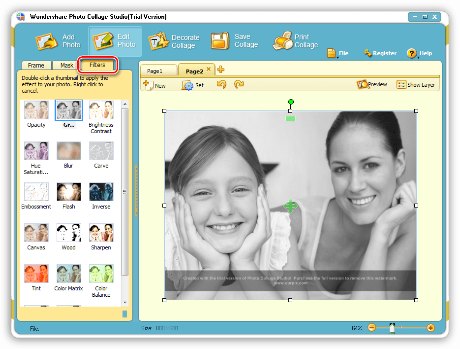 Преобразование фото с помощью фильтров в программе Wondershare Photo Collage Studio