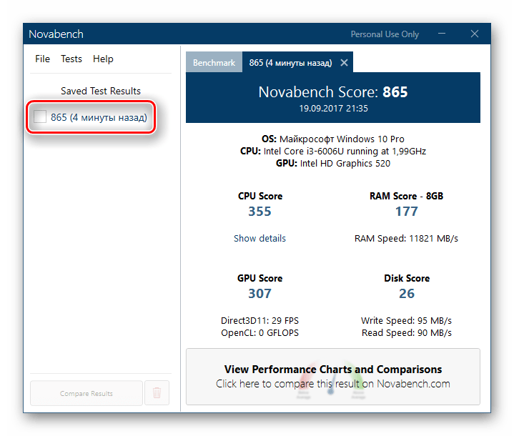 Сохранённые результаты проведённых тестов в бенчмарке Novabench