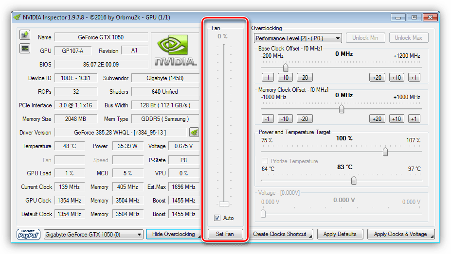 Регулировка скорости вентилятора кулера в программе NVIDIA Inspector