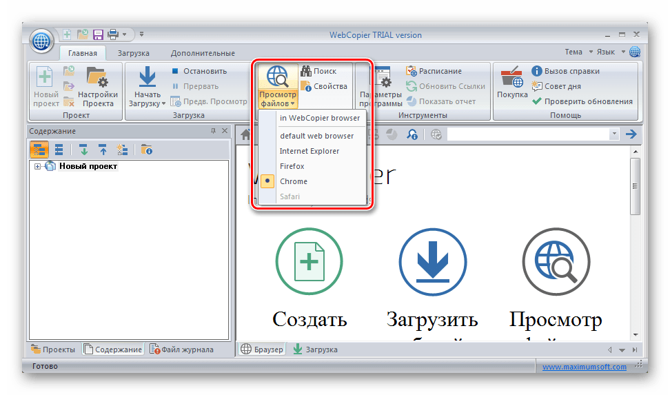 Просмотр файлов Web Copier