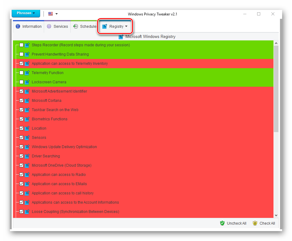 Windows Privacy Tweaker твики системного реестра Виндовс 10