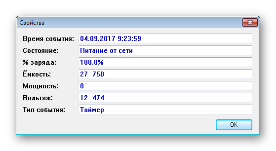 Свойства батареи BatteryInfoView