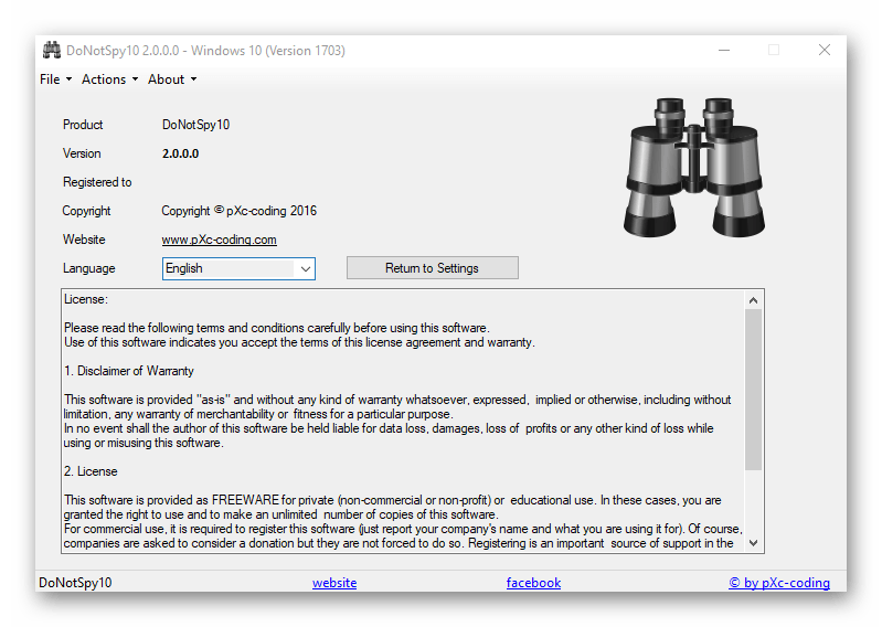 DoNotSpy10 О программе