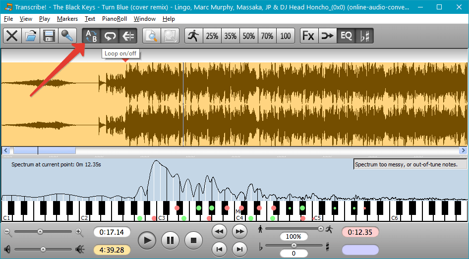 Повтор фрагментов (А-В) в Transcribe!