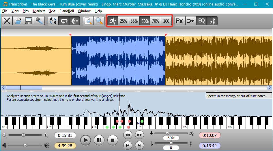 Замедление композиций и фрагментов в Transcribe!