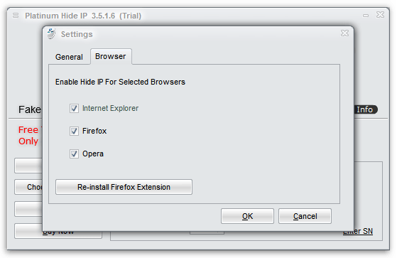Настройка работы в разных браузерах в Platinum Hide IP