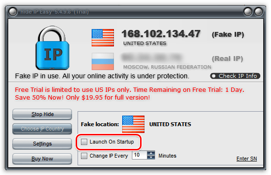 Добавление в автозагрузку в Hide IP Easy