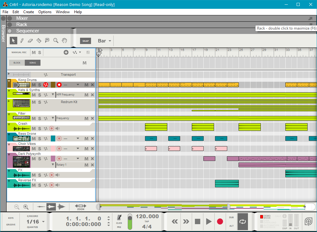 Мультитрековый редактор в Reason