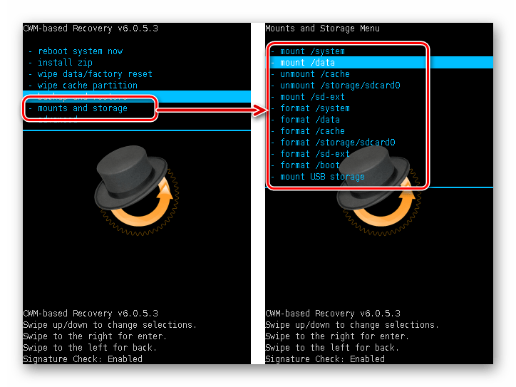 cwm recovery монтирование форматирование