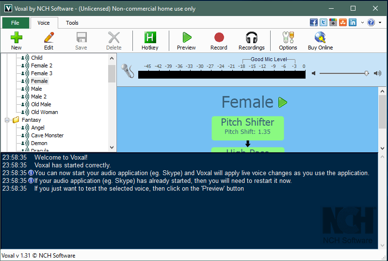 Интерфейс Voxal Voice Changer