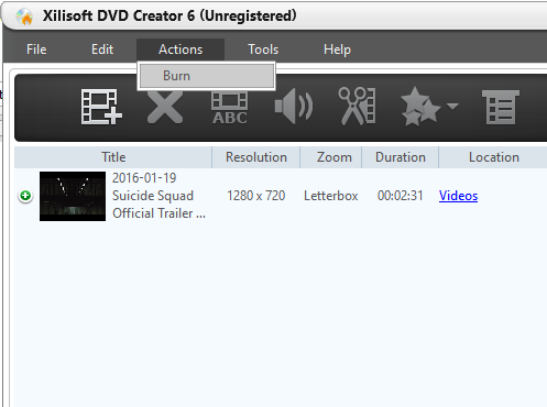 Запись готового фильма на DVD в Xilisoft DVD Creator