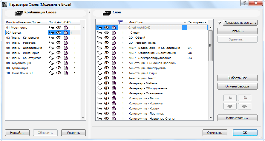 Слои в Archicad