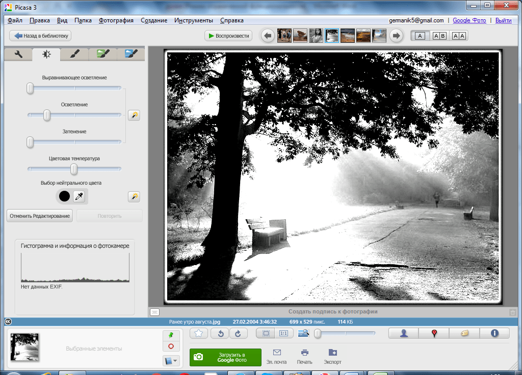 Редактирование фотографии в Picasa