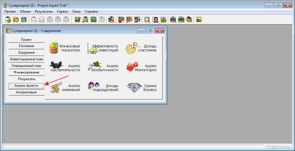 Анализ проекта в программе Project Expert