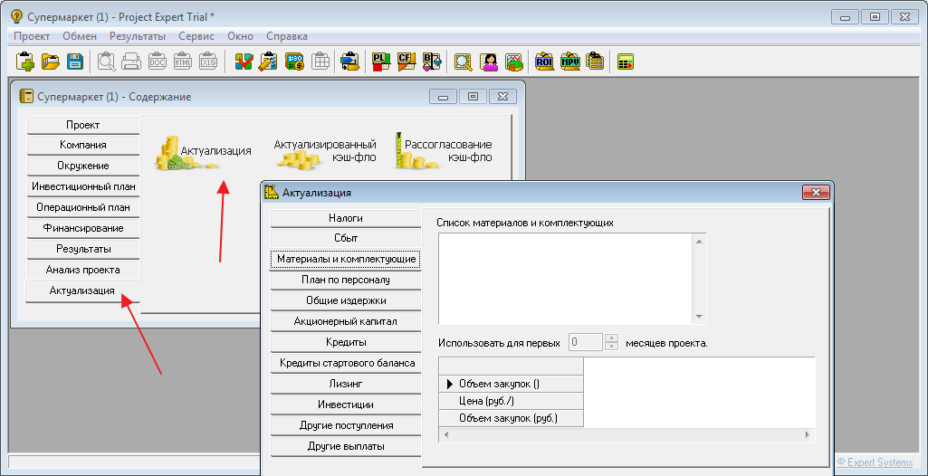 Актуализация в программе Project Expert