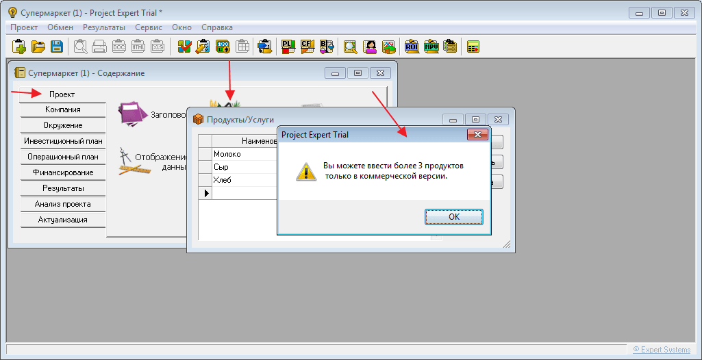Ограничения по созданию товаров в программе Project Expert