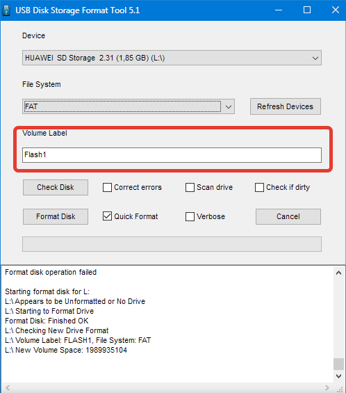 Переименование накопителя в HP USB Disk Storage Format Tool (2)