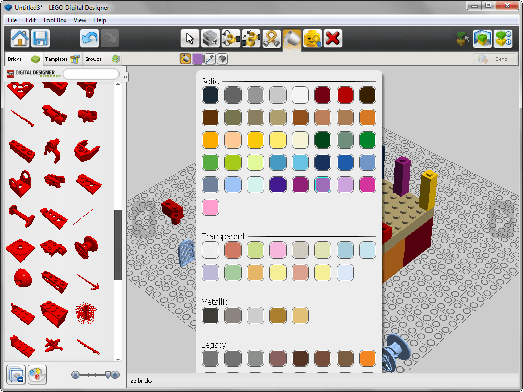 Палитра цветов в lego Digital Designer