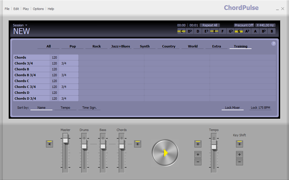 Выбор жанров в ChordPulse