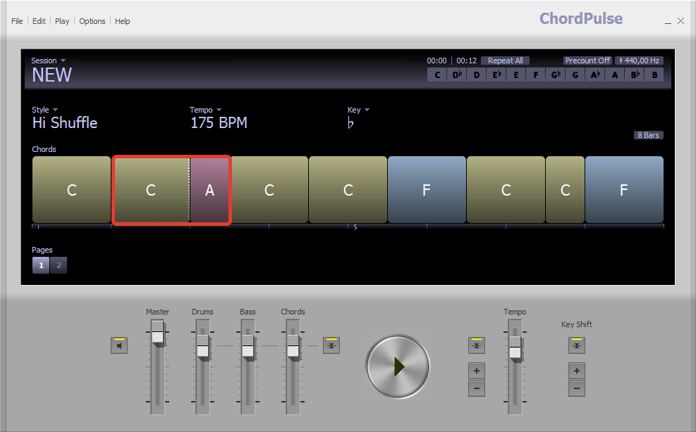 Изменение размера в ChordPulse