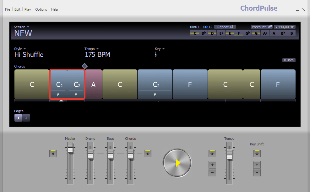 Разделение аккордов в ChordPulse