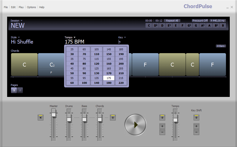 Изменение темпа (bpm) в ChordPulse