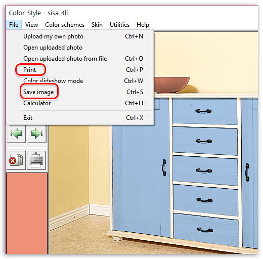 Сохранение или печать изображений в Color Style Studio