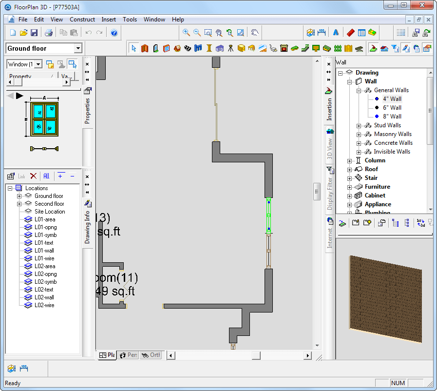 Выбор окна в floorplan 3d