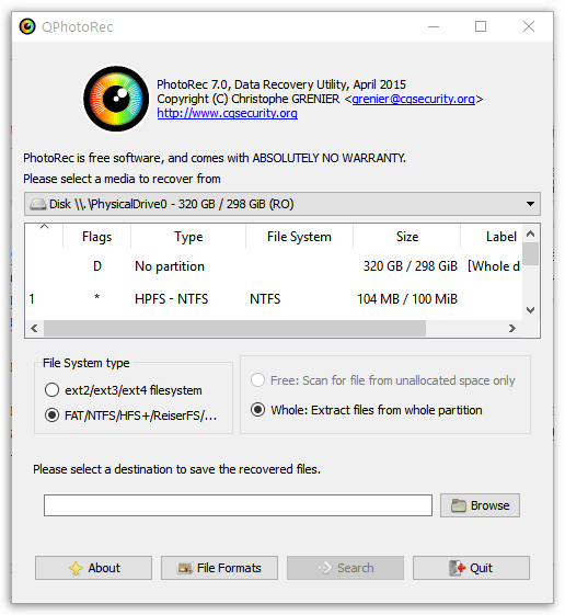 Восстановление удаленных файлов в TestDisk