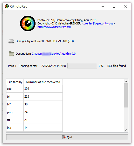 Тщательное сканирование в TestDisk