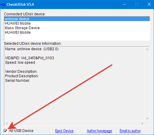 Отображение всех USB устройств CheckUDisk