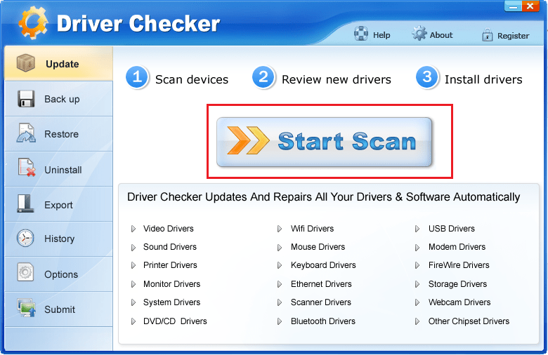 Сканирование системы в Driver Checker