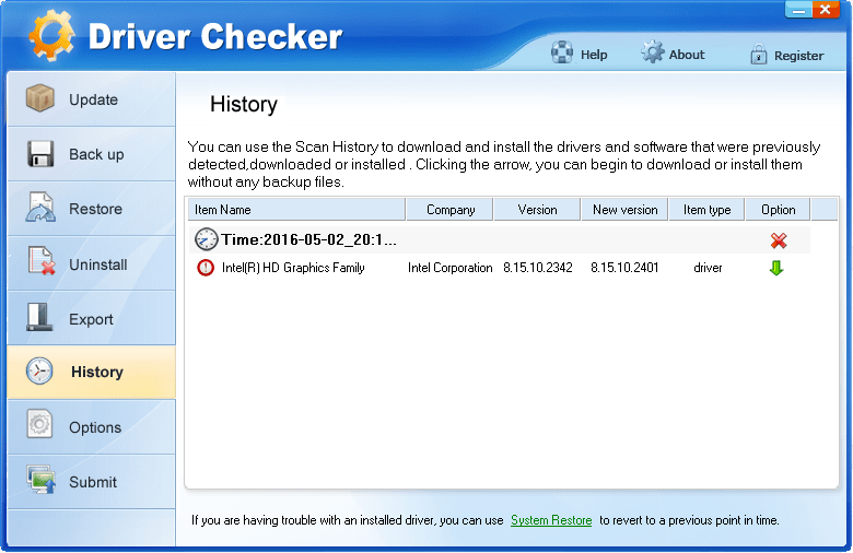 История в Driver Checker