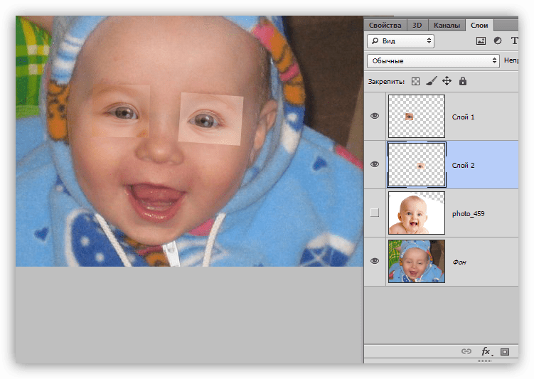 Точная подгонка участков фотографии-донора к оригиналу для откртия глаз в фотошопе