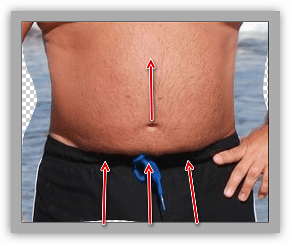 Устранение свеса живота над поясом инструментом Деформация плагина Пластика в Фотошопе
