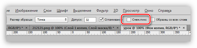 Настройка Смежные пиксели инструмента Волшебная палочка при инвертировании маски в Фотошопе