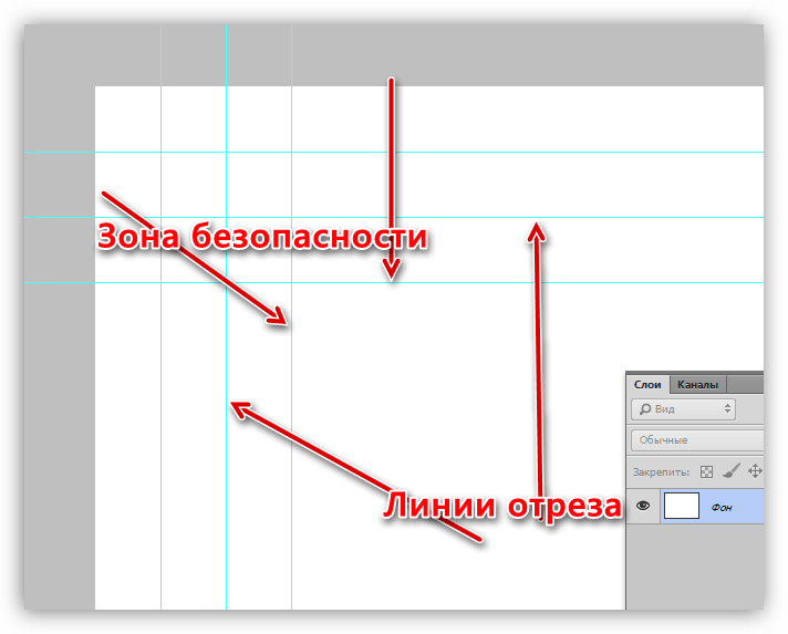 Зона безопасности контента при создании макета буклета в Фотошопе