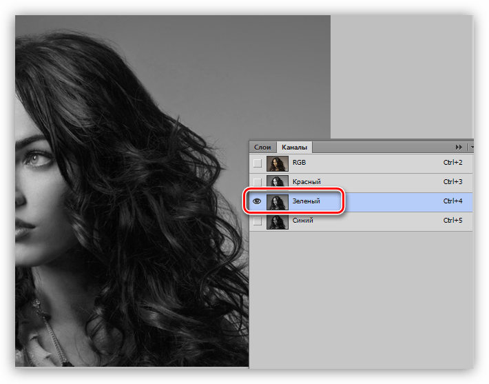 Активация зеленого канала в Фотошопе