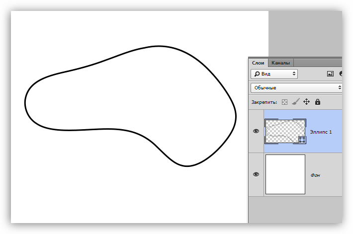 Деформирование линии созданной инструментом Эллипс в Фотошопе