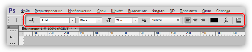 Панель параметров текста в Фотошопе